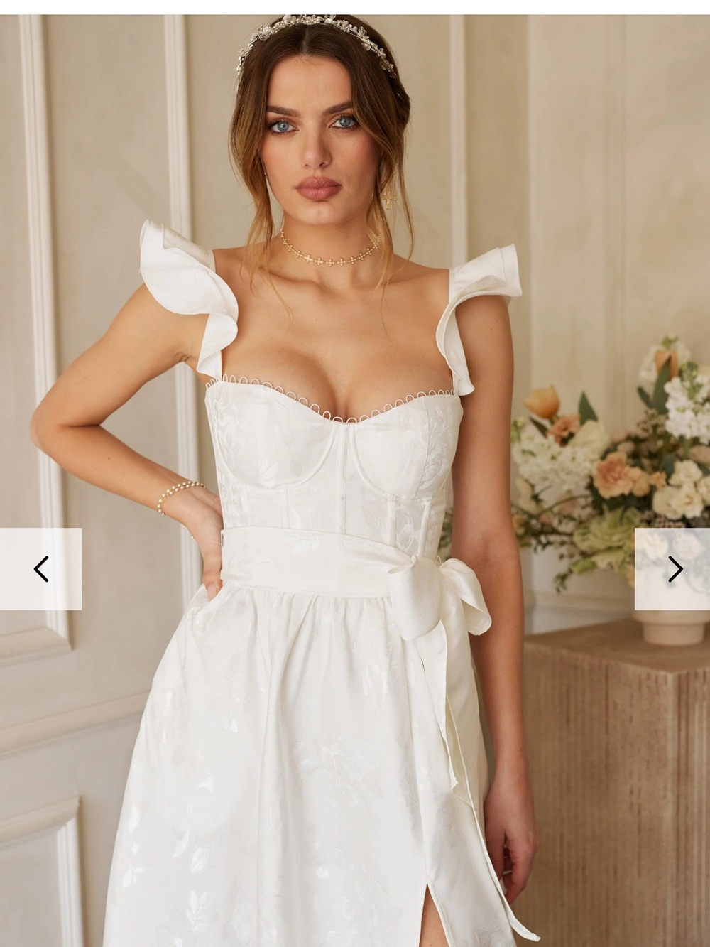 V. Chapman Vera Satin Ruffled-Sleeve
Bustier Midi Dress - White - US 4
